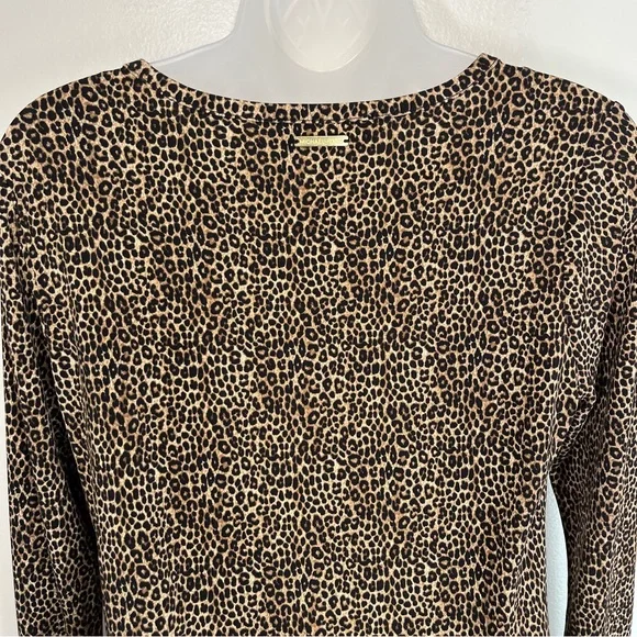 NWOT Michael Kors Drop Hem Leopard Long Sleeve Dress Pleated Stretchy Size XS - Picture 7 of 11